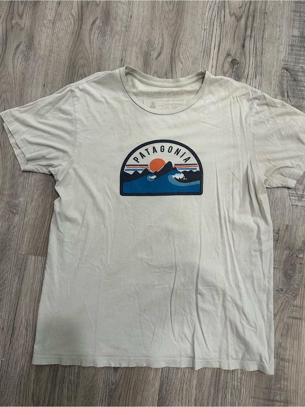 Patagonia Light Beige Short Sleeve Tee with Subtle Chest Print